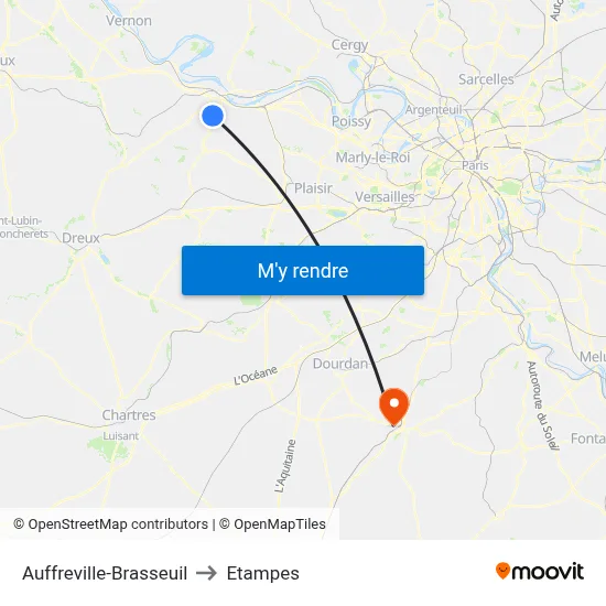 Auffreville-Brasseuil to Etampes map