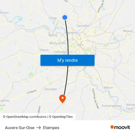 Auvers-Sur-Oise to Etampes map