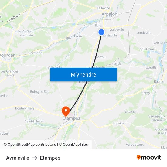 Avrainville to Etampes map