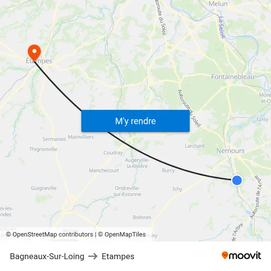 Bagneaux-Sur-Loing to Etampes map