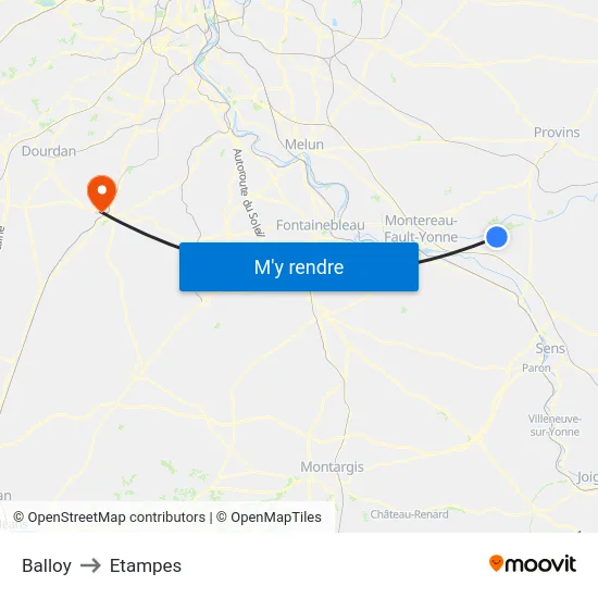 Balloy to Etampes map