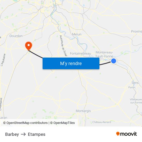 Barbey to Etampes map