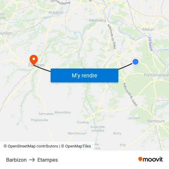 Barbizon to Etampes map