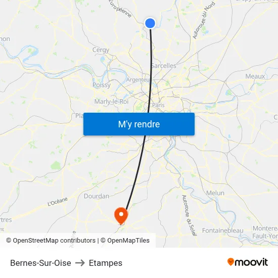 Bernes-Sur-Oise to Etampes map