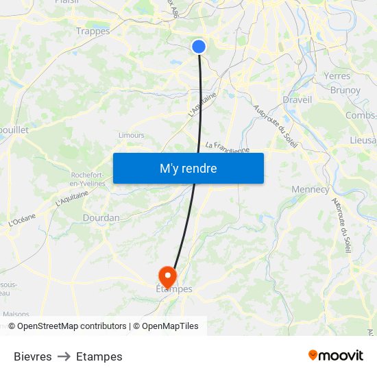 Bievres to Etampes map