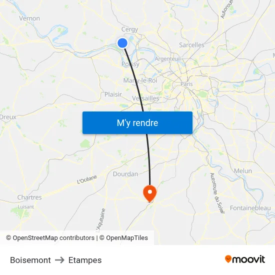 Boisemont to Etampes map