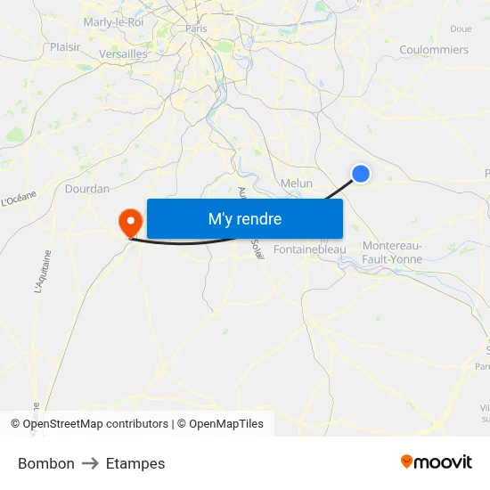 Bombon to Etampes map