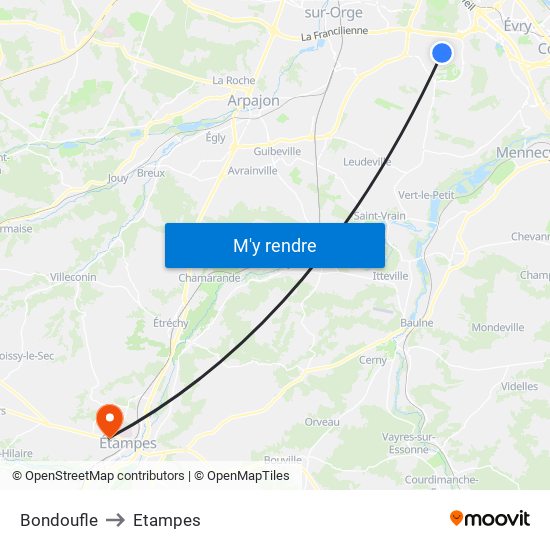 Bondoufle to Etampes map