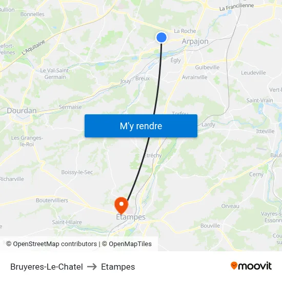 Bruyeres-Le-Chatel to Etampes map