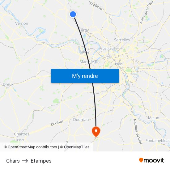 Chars to Etampes map