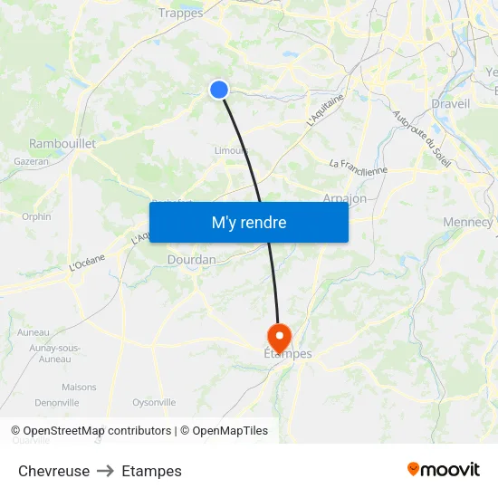 Chevreuse to Etampes map