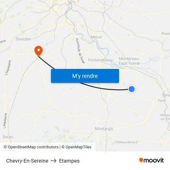 Chevry-En-Sereine to Etampes map
