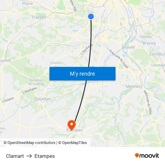 Clamart to Etampes map