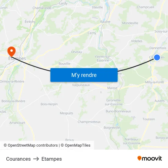 Courances to Etampes map