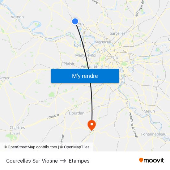 Courcelles-Sur-Viosne to Etampes map