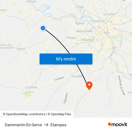 Dammartin-En-Serve to Etampes map