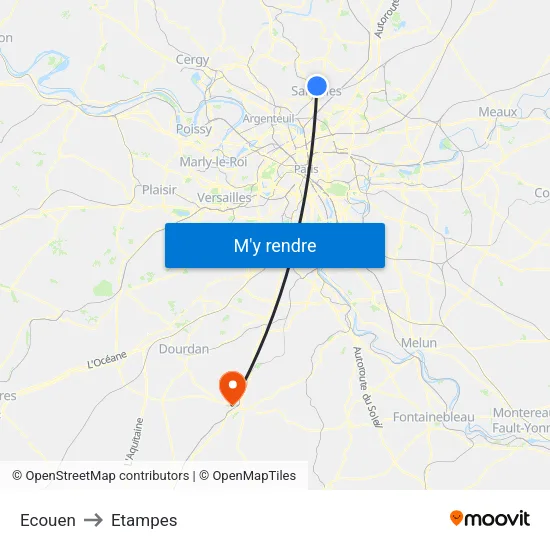 Ecouen to Etampes map
