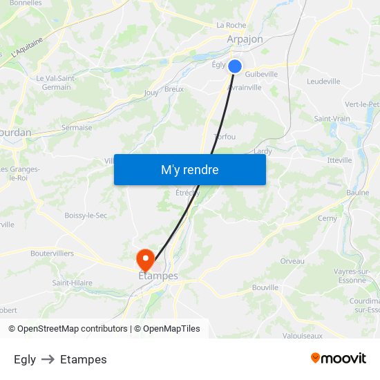 Egly to Etampes map