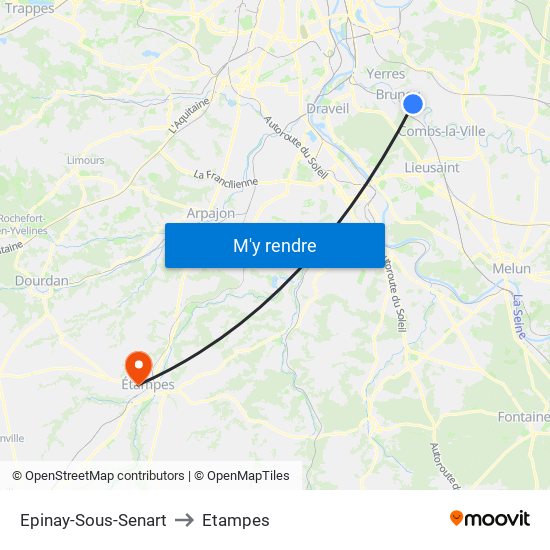 Epinay-Sous-Senart to Etampes map