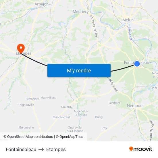 Fontainebleau to Etampes map