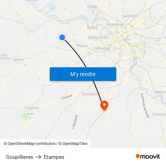 Goupillieres to Etampes map
