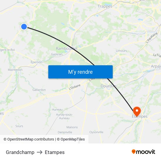 Grandchamp to Etampes map
