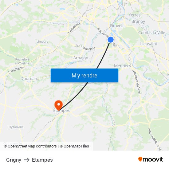 Grigny to Etampes map