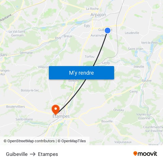 Guibeville to Etampes map