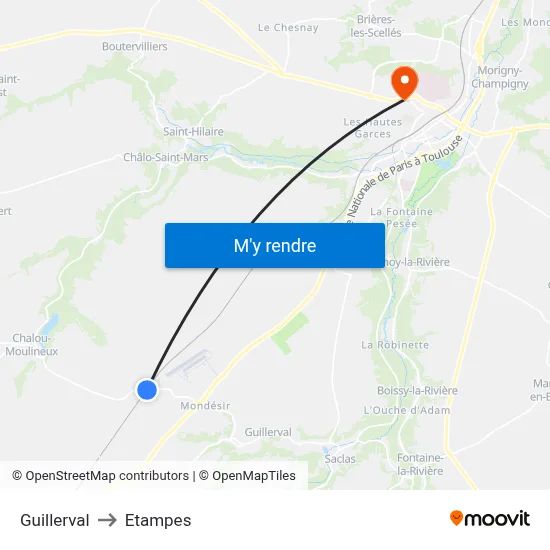 Guillerval to Etampes map