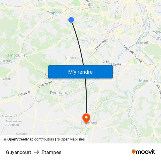 Guyancourt to Etampes map