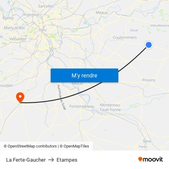 La Ferte-Gaucher to Etampes map