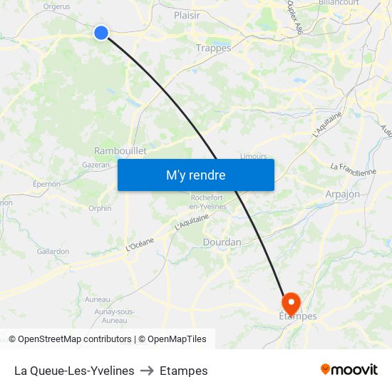 La Queue-Les-Yvelines to Etampes map