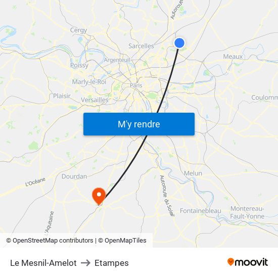 Le Mesnil-Amelot to Etampes map