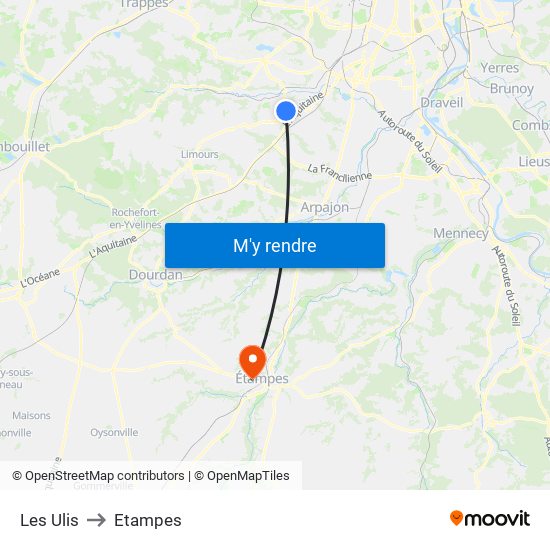 Les Ulis to Etampes map