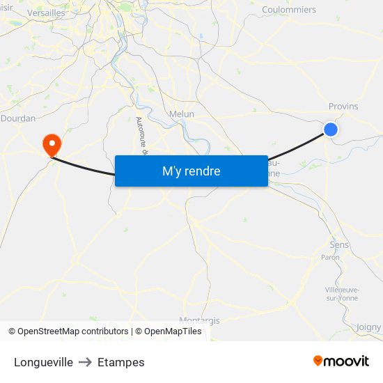 Longueville to Etampes map
