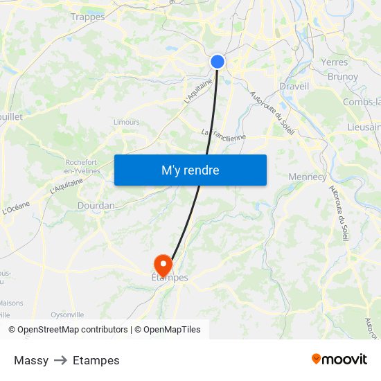 Massy to Etampes map