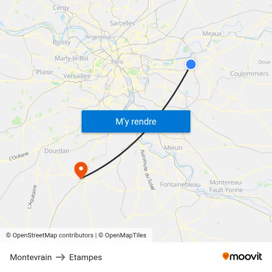 Montevrain to Etampes map
