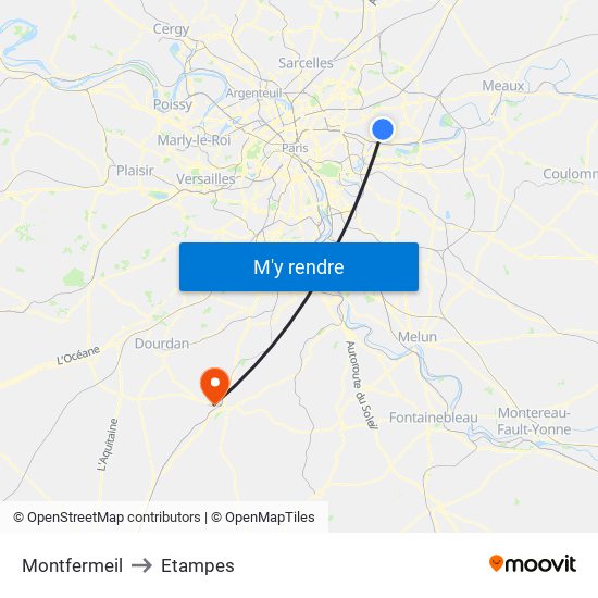 Montfermeil to Etampes map