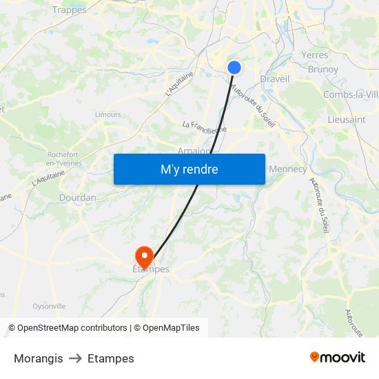 Morangis to Etampes map