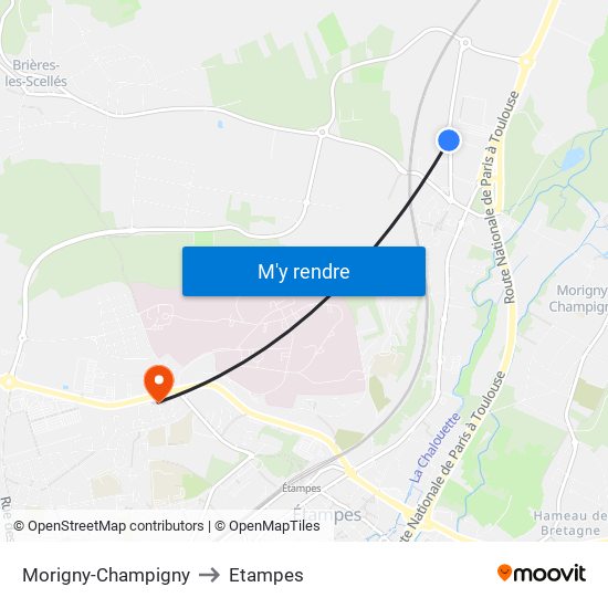 Morigny-Champigny to Etampes map