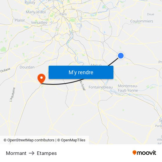 Mormant to Etampes map