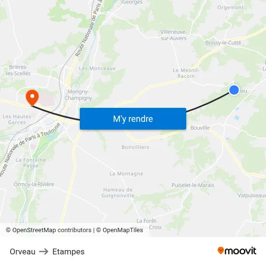 Orveau to Etampes map