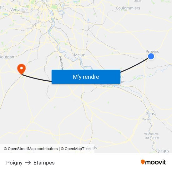 Poigny to Etampes map