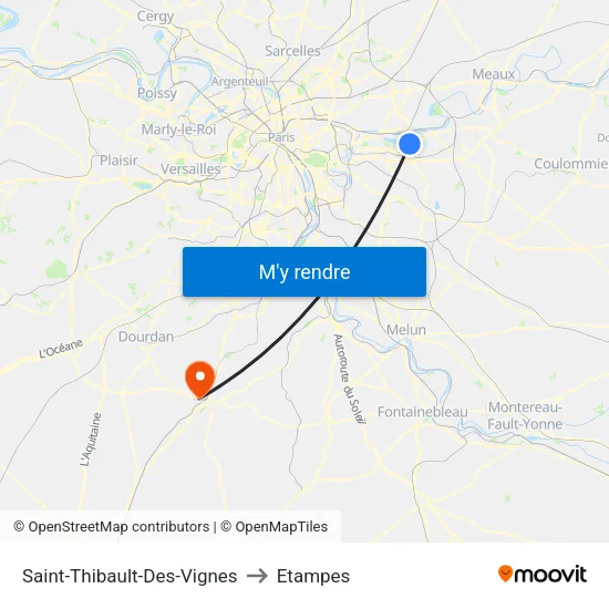 Saint-Thibault-Des-Vignes to Etampes map
