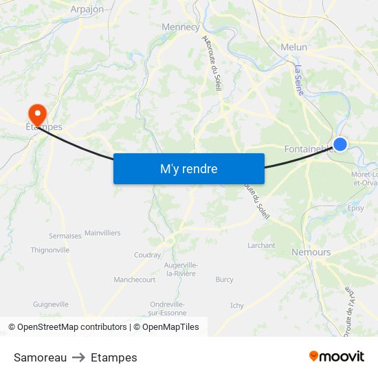 Samoreau to Etampes map