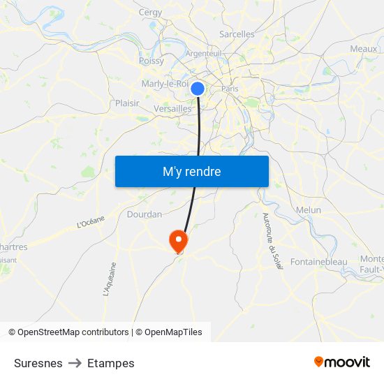 Suresnes to Etampes map