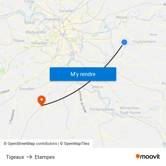 Tigeaux to Etampes map