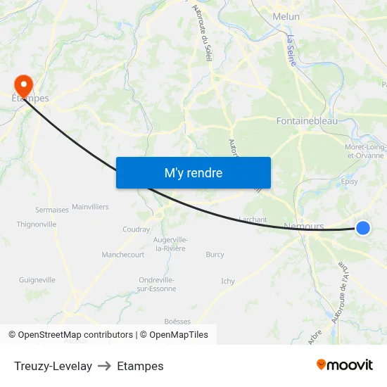 Treuzy-Levelay to Etampes map