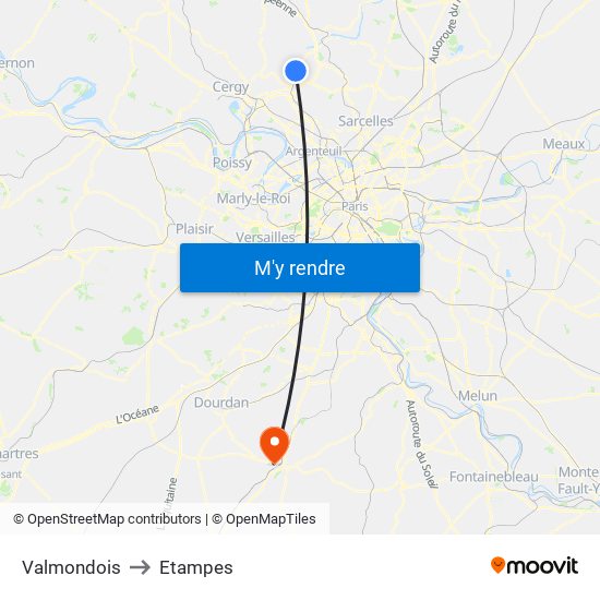 Valmondois to Etampes map