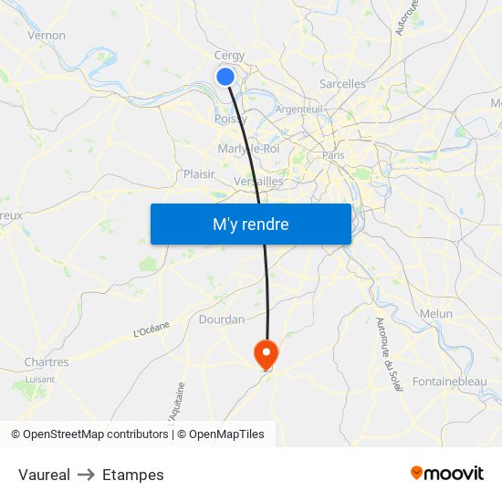 Vaureal to Etampes map